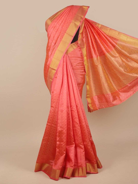 

Pothys Peach-Coloured & Gold-Toned Woven Design Zari Jute Silk Saree