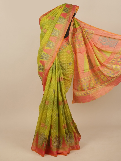 

Pothys Green & Orange Ethnic Motifs Jute Silk Saree