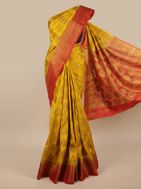 

Pothys Mustard & Red Woven Design Zari Jute Silk Saree