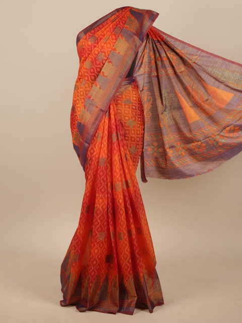 

Pothys Peach-Coloured & Grey Ethnic Motifs Jute Silk Saree