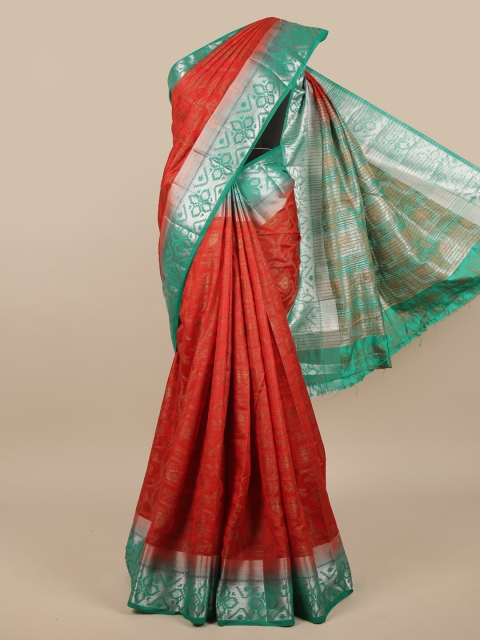 

Pothys Red & Green Floral Printed Zari Jute Silk Saree