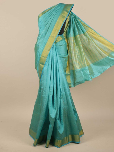 

Pothys Blue & Gold-Toned Woven Design Jute Silk Saree