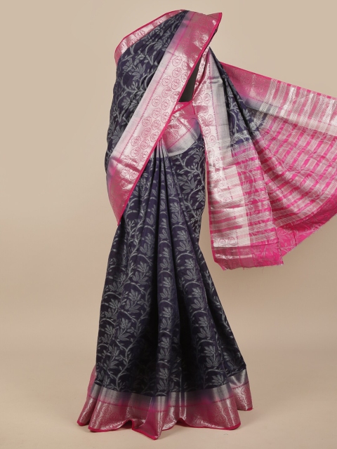 

Pothys Navy Blue & Pink Floral Zari Jute Silk Saree