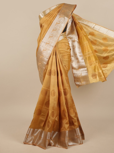 

Pothys Gold-Toned & Silver-Toned Ethnic Motifs Jute Silk Saree