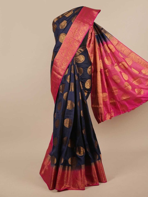 

Pothys Navy Blue & Pink Woven Design Zari Jute Silk Saree