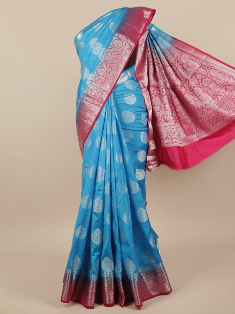 

Pothys Blue & Fuchsia Ethnic Motifs Zari Jute Silk Saree