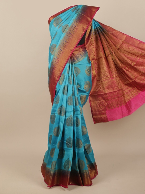 

Pothys Turquoise Blue & Red Woven Design Zari Jute Silk Saree