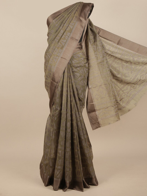 

Pothys Green & Taupe Printed Jute Silk Saree