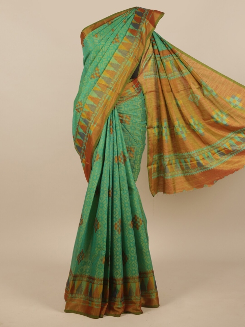 

Pothys Green & Brown Jute Silk Saree