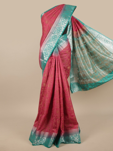 

Pothys Magenta & Sea Green Floral Zari Jute Silk Saree