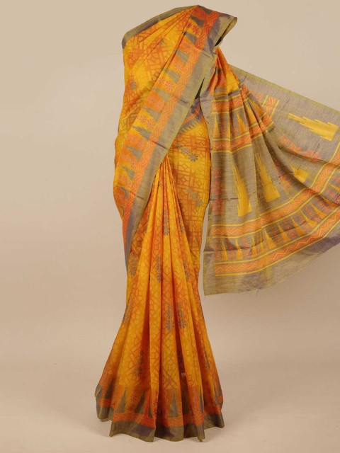 

Pothys Yellow & Grey Ethnic Motifs Jute Silk Saree