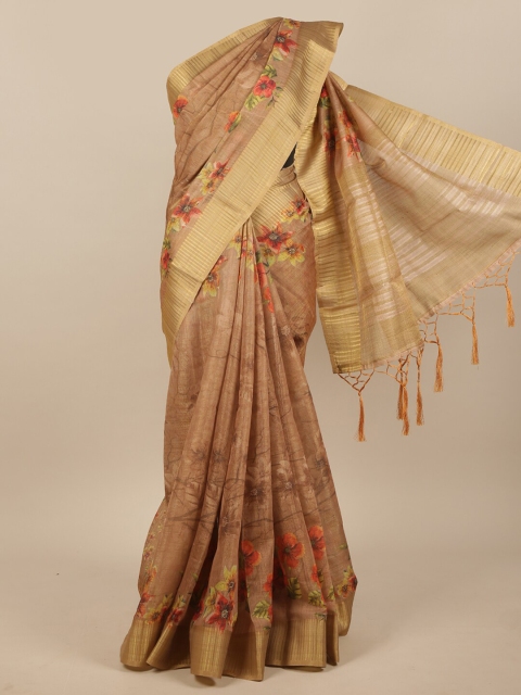 

Pothys Beige & Red Floral Jute Silk Saree