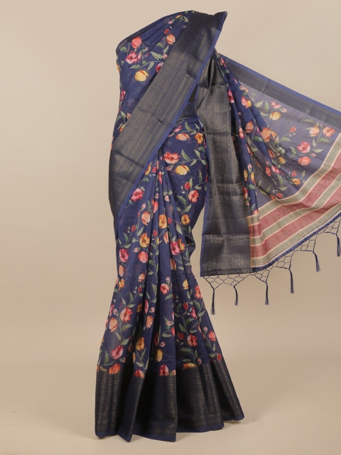 

Pothys Blue & Pink Ethnic Motifs Printed Zari Jute Silk Saree
