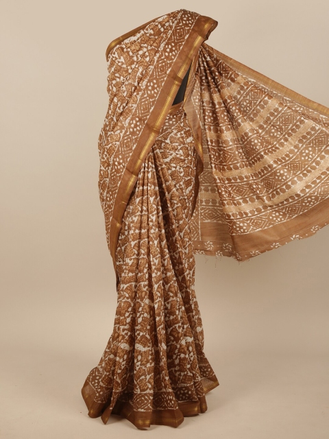 

Pothys Brown & White Batik Jute Silk Saree