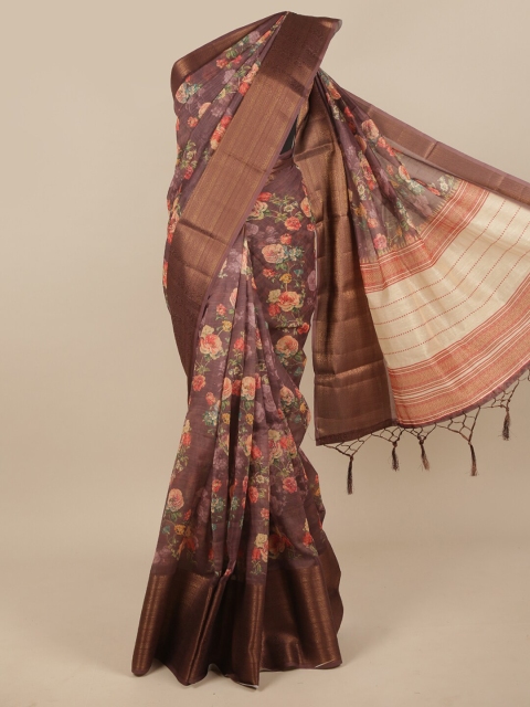 

Pothys Brown & Red Floral Jute Silk Saree