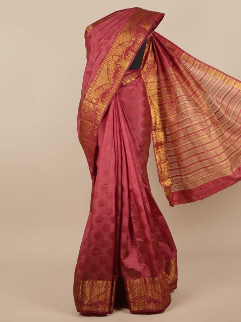 

Pothys Burgundy & Gold-Toned Woven Design Zari Jute Silk Saree
