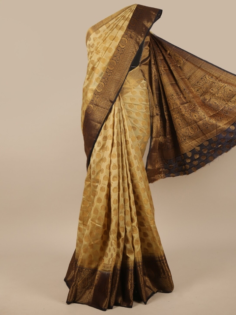 

Pothys Cream-Coloured & Black Woven Design Zari Jute Silk Saree