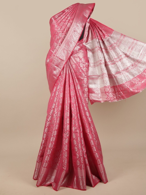 

Pothys Pink & Silver-Coloured Ethnic Motifs Zari Jute Silk Saree