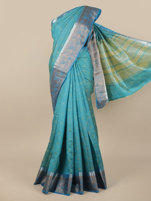 

Pothys Turquoise Blue & Green Woven Design Zari Jute Silk Saree