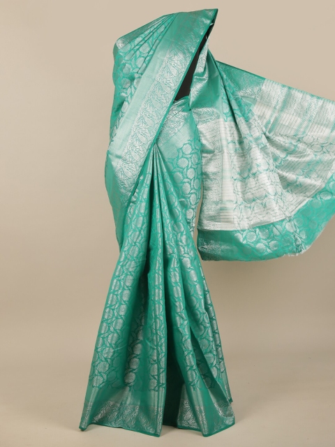 

Pothys Green & Silver-Toned Floral Zari Jute Silk Saree