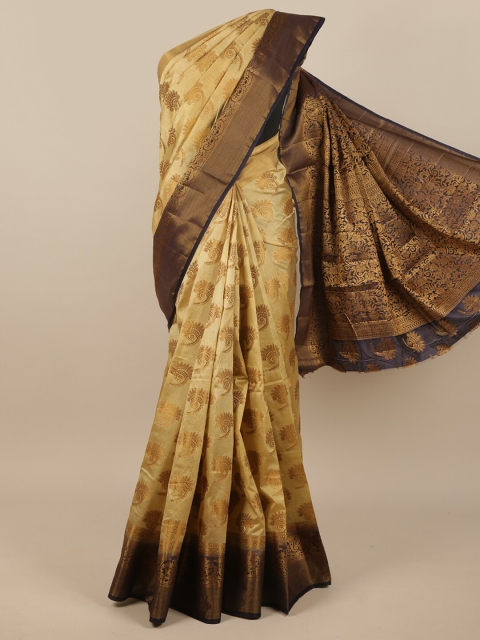 

Pothys Cream-Coloured & Black Ethnic Motifs Zari Jute Silk Saree