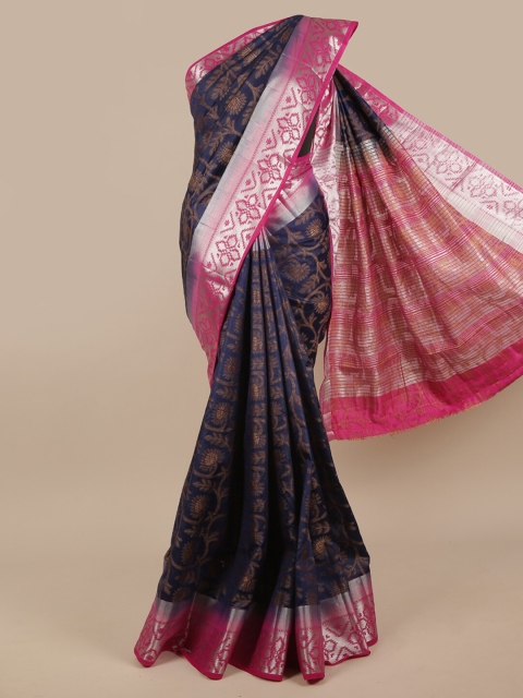 

Pothys Navy Blue & Pink Woven Design Zari Jute Silk Saree