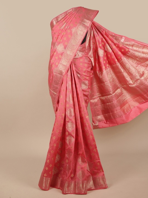 

Pothys Pink & Gold-Toned Ethnic Motifs Zari Jute Silk Saree