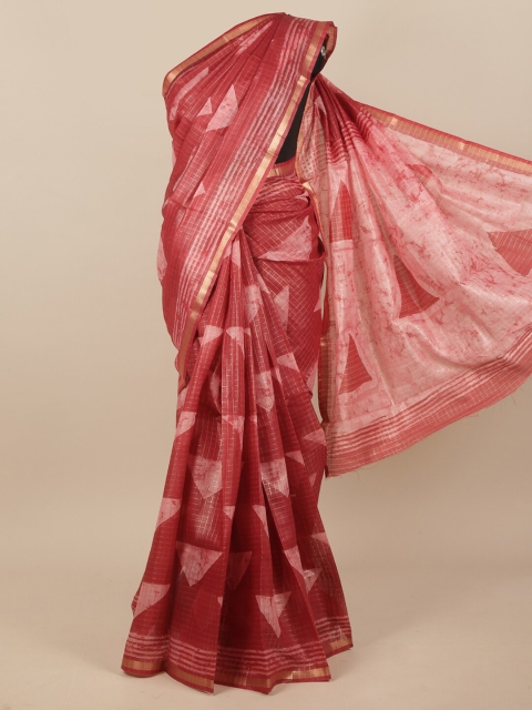 

Pothys Pink & Gold-Toned Printed Jute Silk Saree