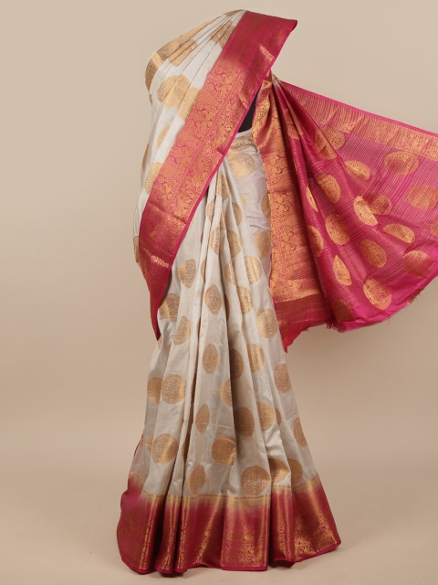 

Pothys Grey & Pink Ethnic Motifs Zari Jute Silk Saree