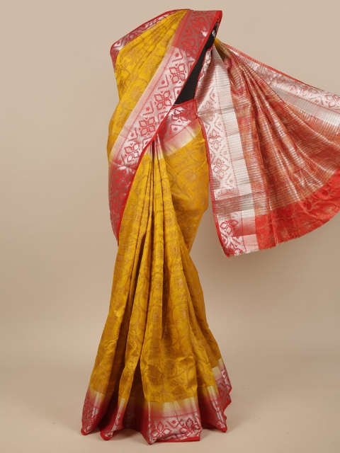 

Pothys Yellow & Red Floral Zari Jute Silk Saree