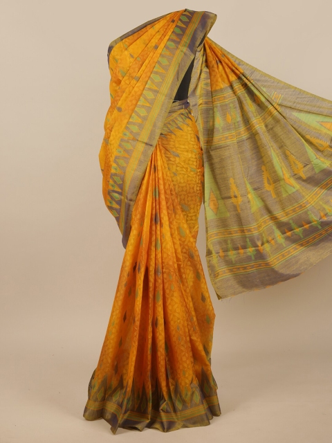 

Pothys Yellow & Green Floral Jute Silk Saree