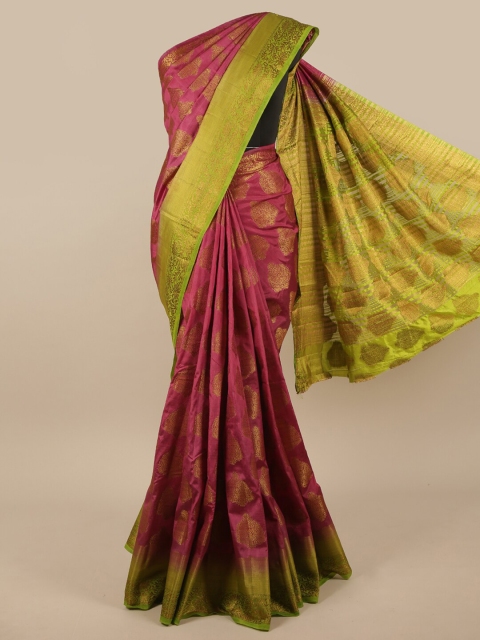 

Pothys Pink & Green Ethnic Motifs Zari Jute Silk Saree
