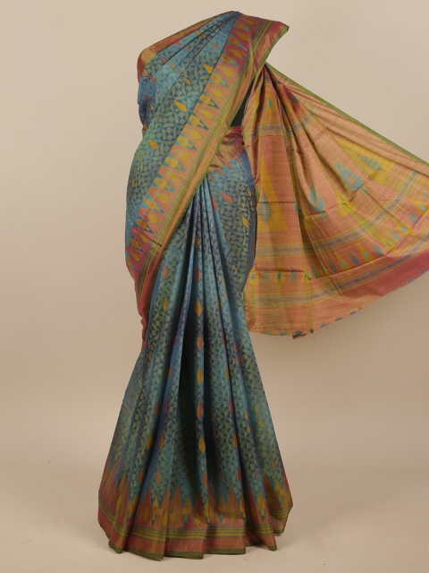 

Pothys Blue & Yellow Printed Jute Silk Saree