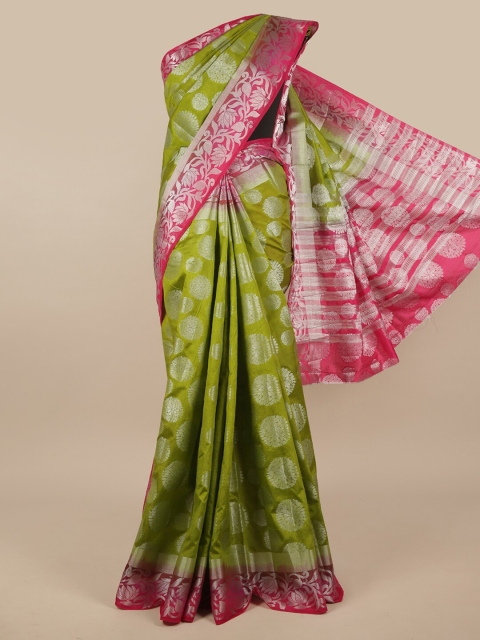 

Pothys Green & Silver-Toned Ethnic Motifs Zari Jute Silk Saree