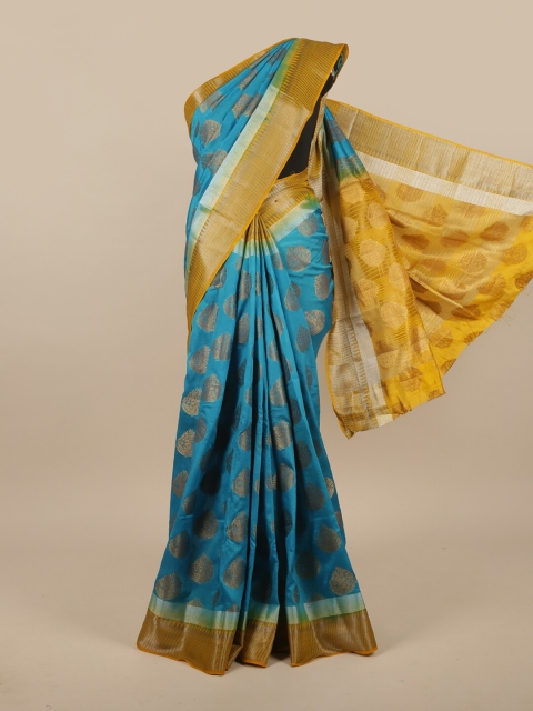 

Pothys Blue & Yellow Woven Design Zari Jute Silk Saree