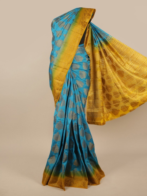 

Pothys Blue & Gold-Toned Woven Design Zari Jute Silk Saree
