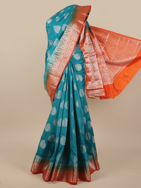 

Pothys Turquoise Blue & Red Woven Design Zari Jute Silk Saree