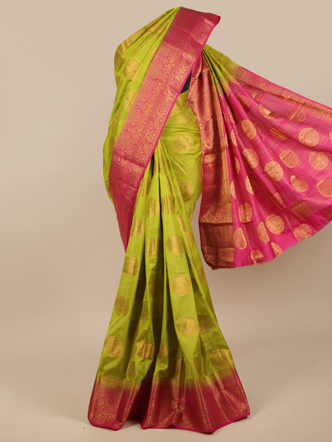 

Pothys Green & Pink Woven Design Zari Jute Silk Saree