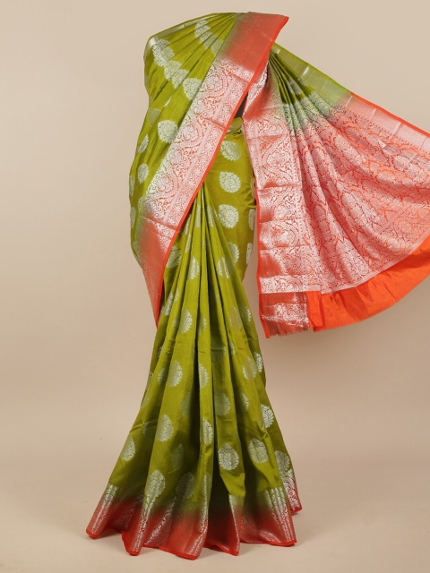 

Pothys Green & Silver-Toned Woven Design Zari Jute Silk Saree