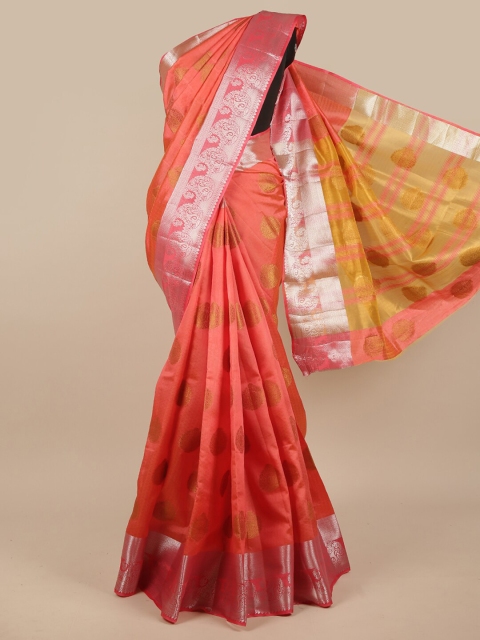 

Pothys Pink & Gold-Toned Ethnic Motifs Zari Jute Silk Saree