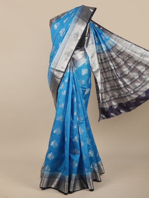 

Pothys Blue & Silver Ethnic Motifs Jute Silk Saree