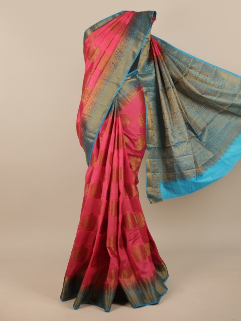 

Pothys Pink & Blue Woven Design Zari Jute Silk Saree