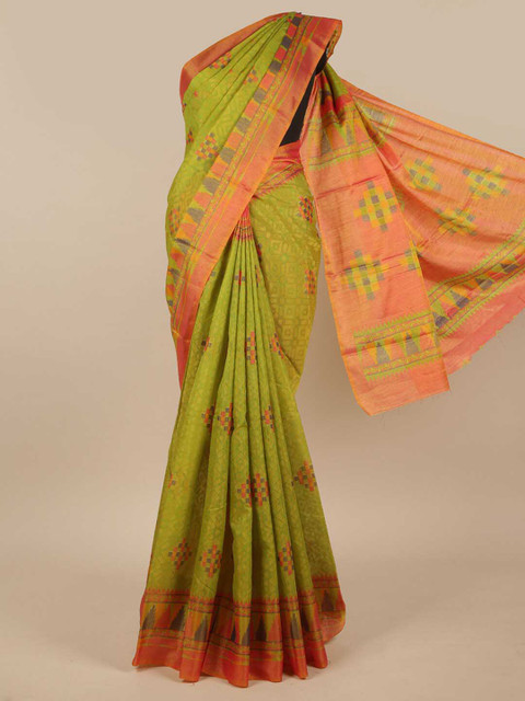 

Pothys Green & Orange Jute Silk Saree