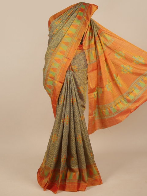 

Pothys Grey & Orange Ethnic Motifs Jute Silk Saree