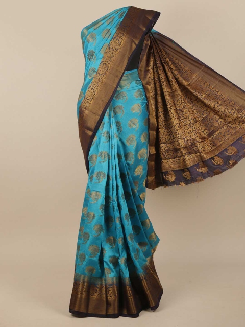 

Pothys Blue & Gold-Toned Woven Design Zari Jute Silk Saree
