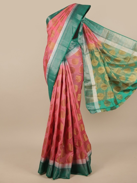 

Pothys Peach-Coloured & Gold-Toned Woven Design Zari Jute Silk Saree