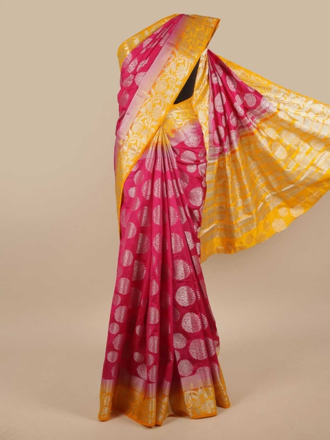 

Pothys Magenta & Yellow Ethnic Motifs Zari Jute Silk Saree