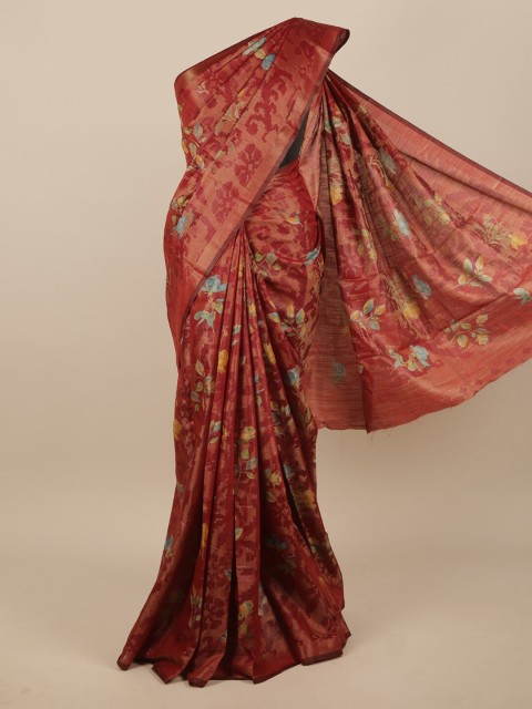 

Pothys Maroon & Yellow Floral Jute Silk Saree