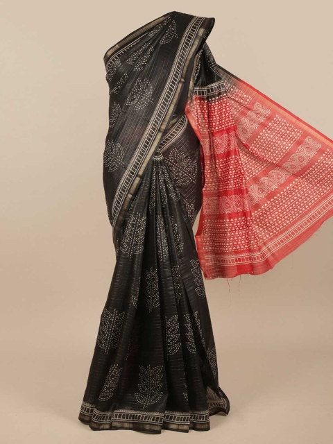 

Pothys Black & Red Zari Jute Silk Saree