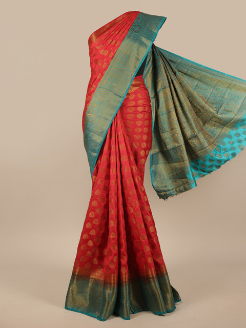 

Pothys Red & Blue Woven Design Zari Jute Silk Saree